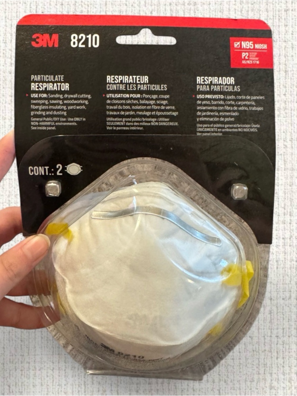 2-pack of 3M 8210 N95 particulate respirators
